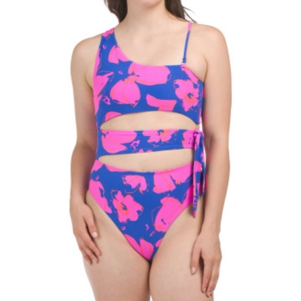 NEW MAAJI Cut-Out Side-Tie Reversible One-Piece Swimsuit in Sky Garden